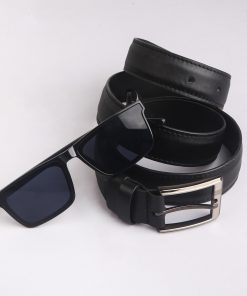 Genuine Leather Belt with Sunglasses Combo(BLACK SEWING)